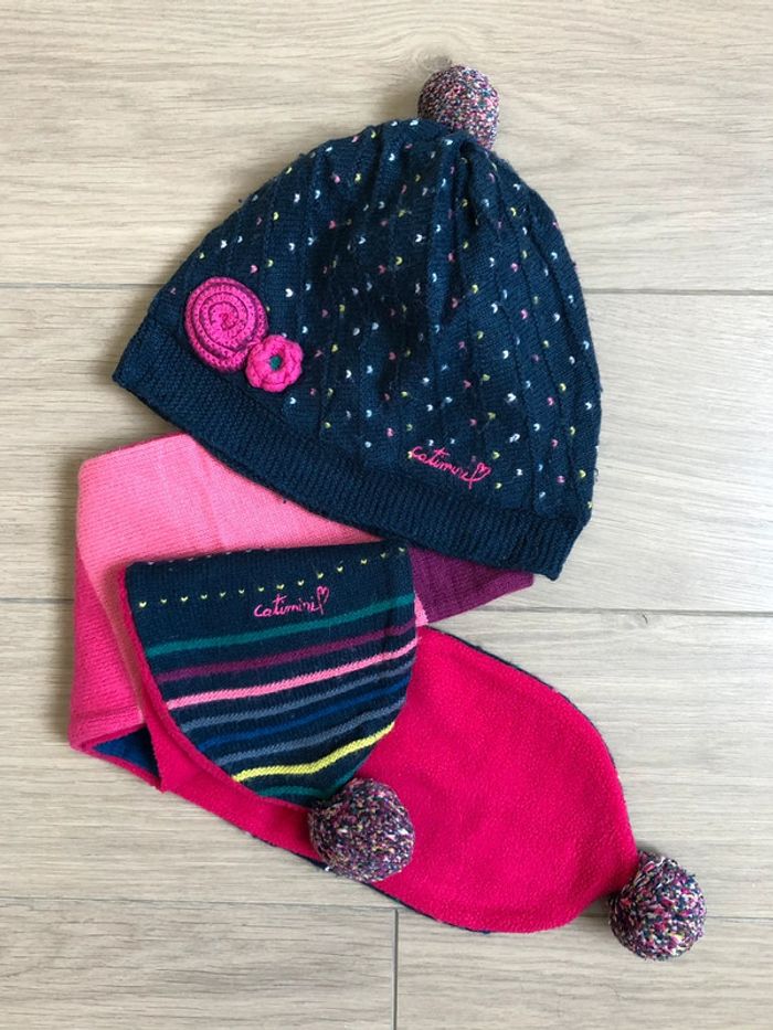 Ensemble bonnet 53 cm et écharpe T-1 en laine et micro polaire Catimini T-3/5 ans