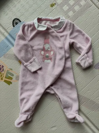 Pyjama velours rose bébé fille 1 mois Obaibi