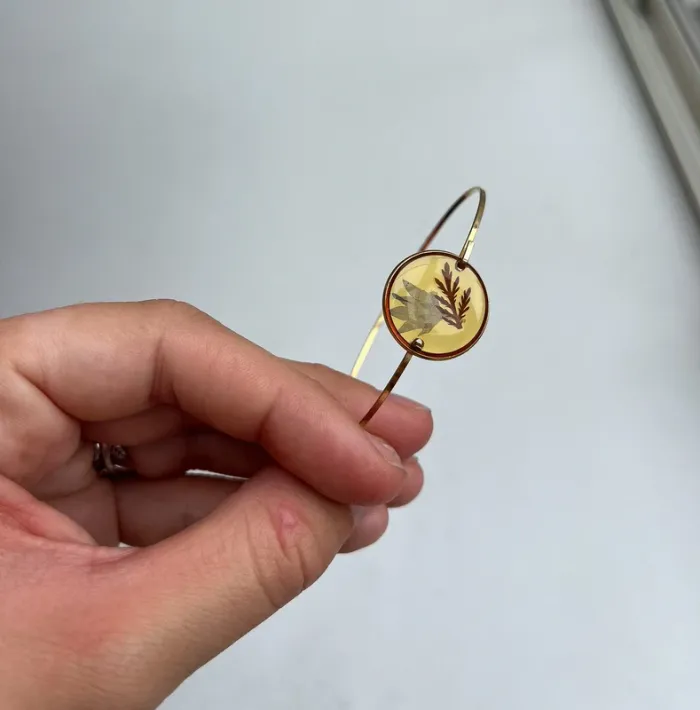 Petit bracelet vintage résine feuilles végétal - photo numéro 4