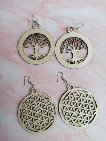 Lot de 2 paires de boucles d'oreilles en bois