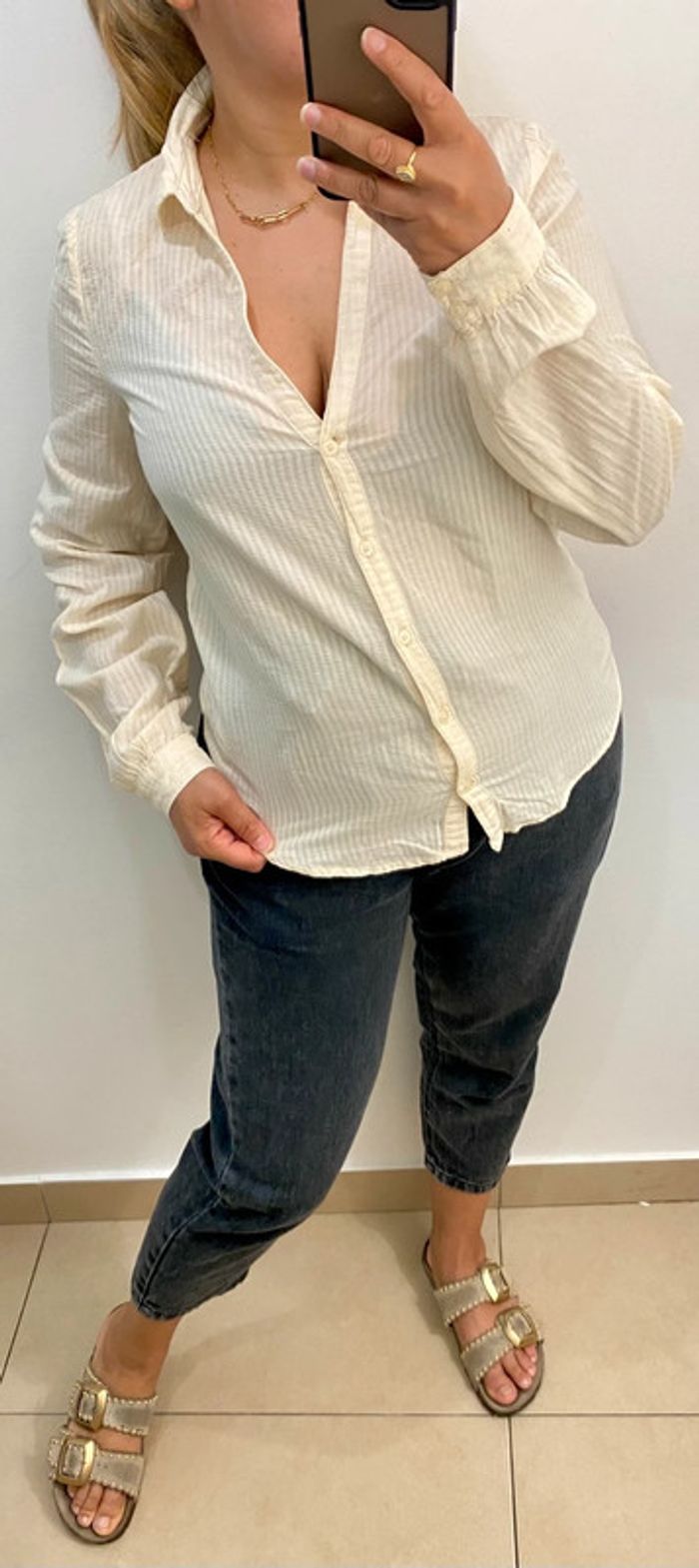 Chemise crème Mango Taille M - photo numéro 4