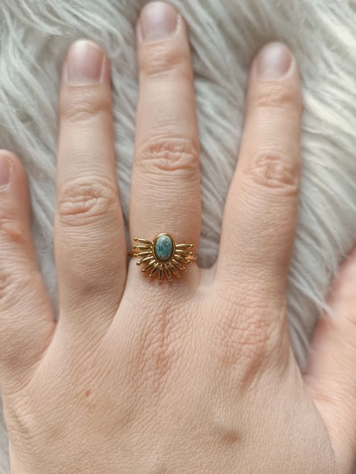 Bague dorée en acier inoxydable réglable motif soleil pierre bleue grisée Easyclothes Neuf - photo numéro 2