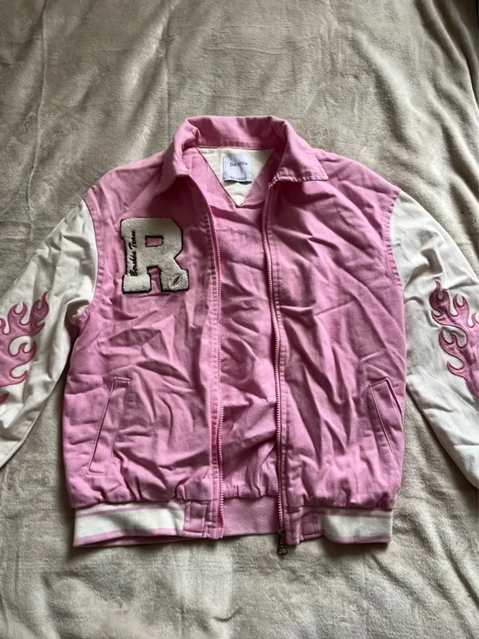 Veste rose en jean bershka