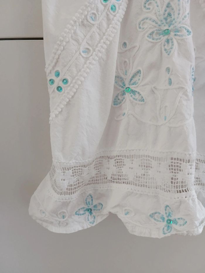 Top débardeur blanc en coton brodé, perles - photo numéro 3