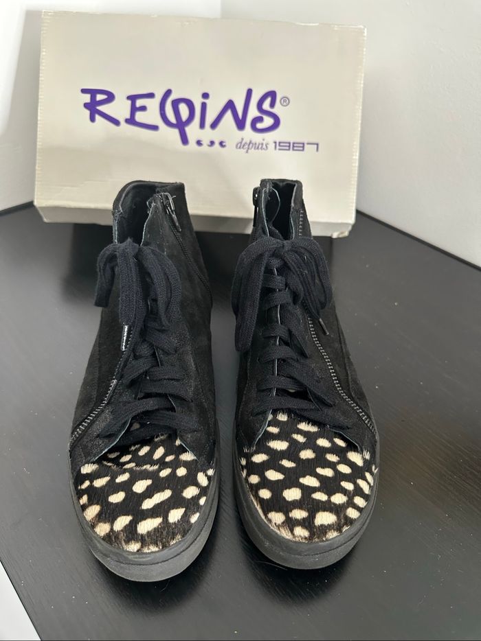 Baskets en cuir noir et crème Reqins T39 - photo numéro 2