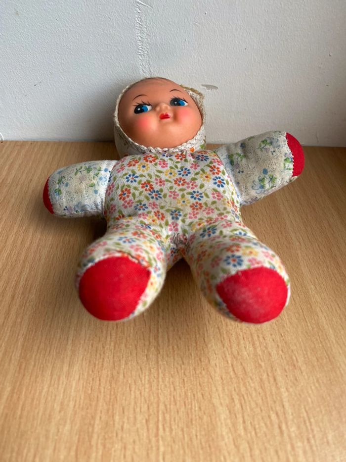 Mini Poupee En Tissu Fleuri Vintage (1960/1970) - photo numéro 2