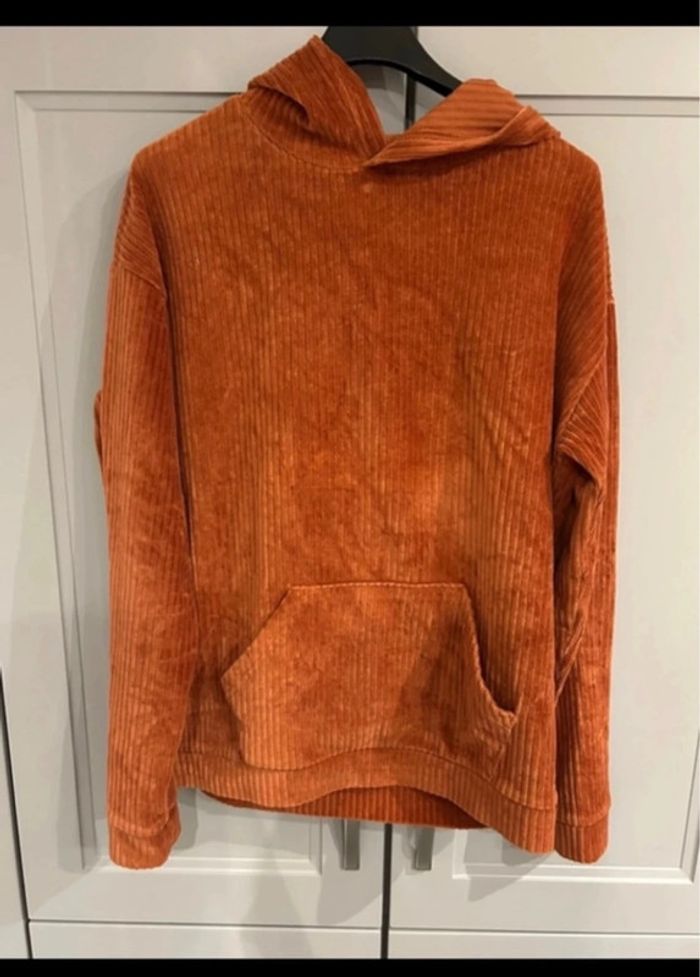 Pull sweat-shirt velours côtelé terracotta