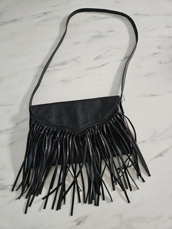 Sacoche à franges cuir noir
