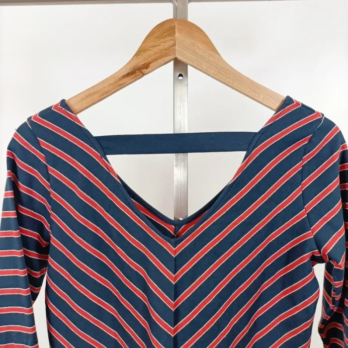 Top rayé bleu rouge col V dos decoletté Grain de Malice T.S coton stretch chic décontracté A1106 - photo numéro 8