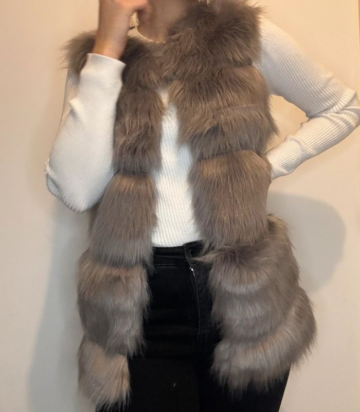 Veste fausse fourrure sans manches Gris taille Xs - photo numéro 2