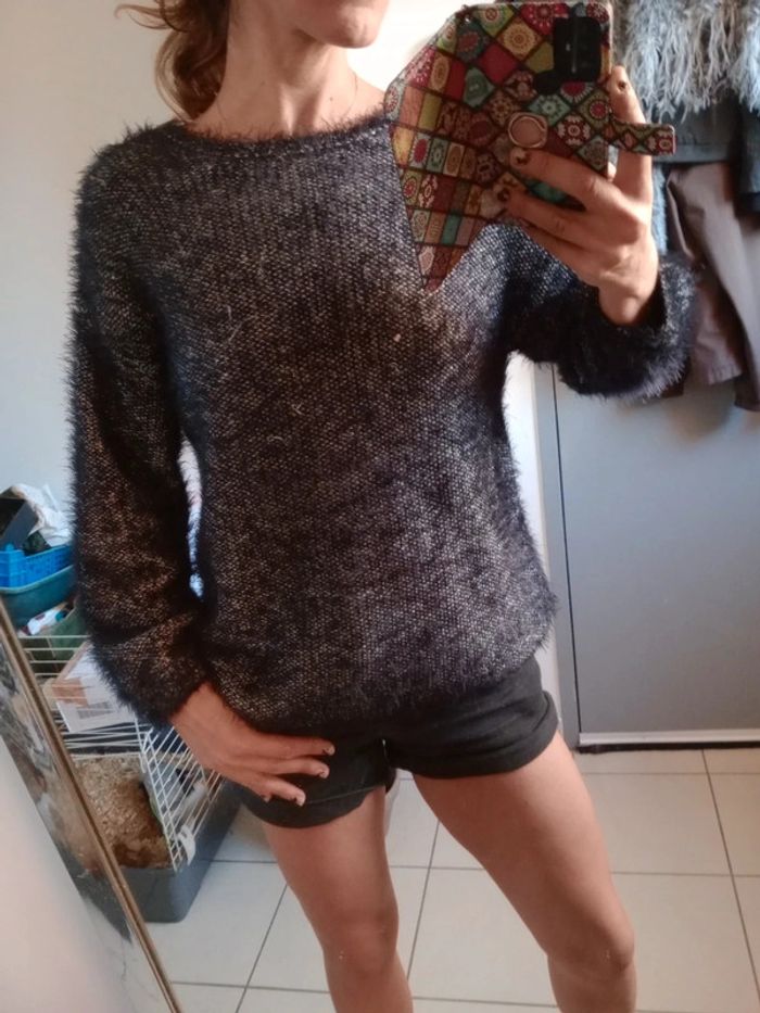 Pull femme 40 à poil  noir chiné c36 - photo numéro 4