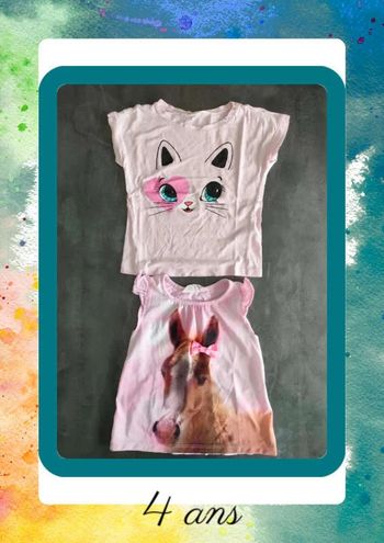 2 t-shirt rose : cheval + chat