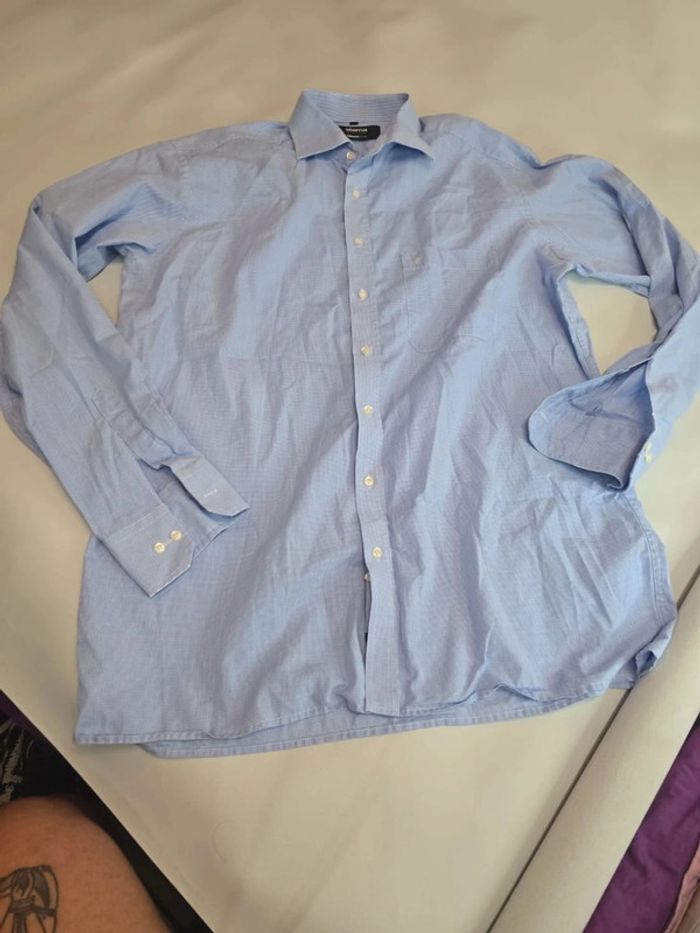 Chemise a petit carreaux bleu clair - photo numéro 3