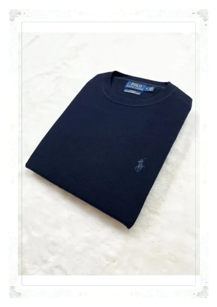Ralph Lauren pull homme laine mérinos bleu marine col rond taille M