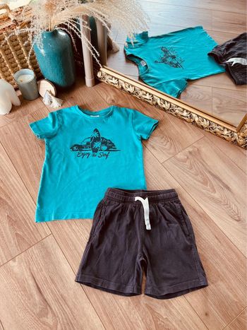 Taille 4 ans ensemble 2 pièces été garçon TAO Kiabi turquoise et gris * surf * 💙