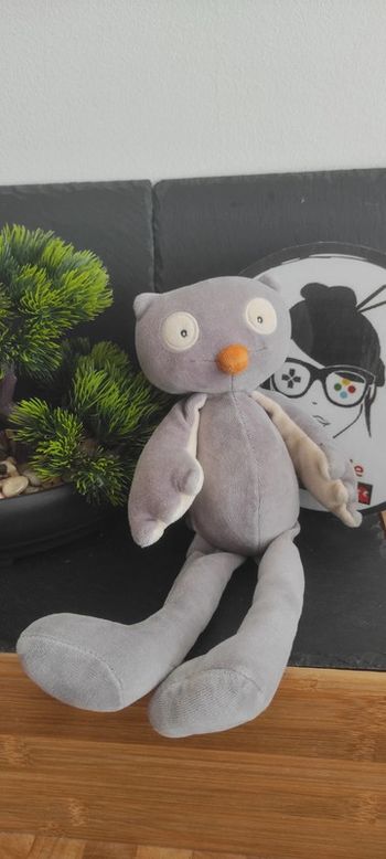 doudou peluche Hibou chouette Isidore Moulin roty La Grande Famille 30 cm Gris