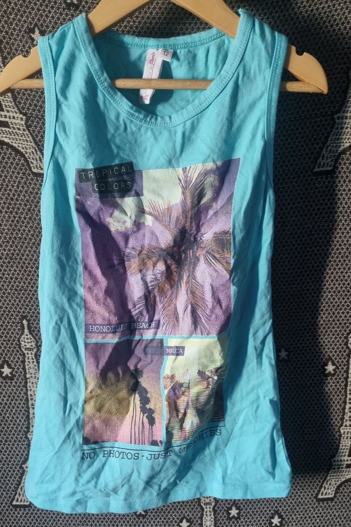 Débardeur turquoise imprimé 12ans