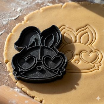 Emporte-pièce lapin à lunettes cœur pour biscuits et pâtisserie 8 cm