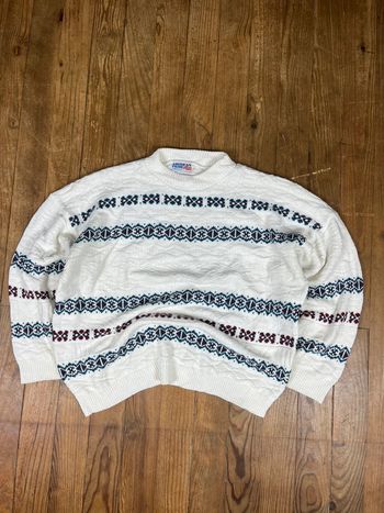 Pull maille vintage motifs rayures blanc Made in USA M