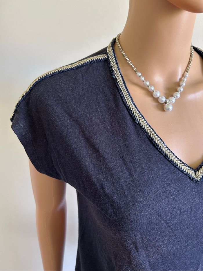 Blouse bleue marine à manches courtes Morgan taille M TBE - photo numéro 4