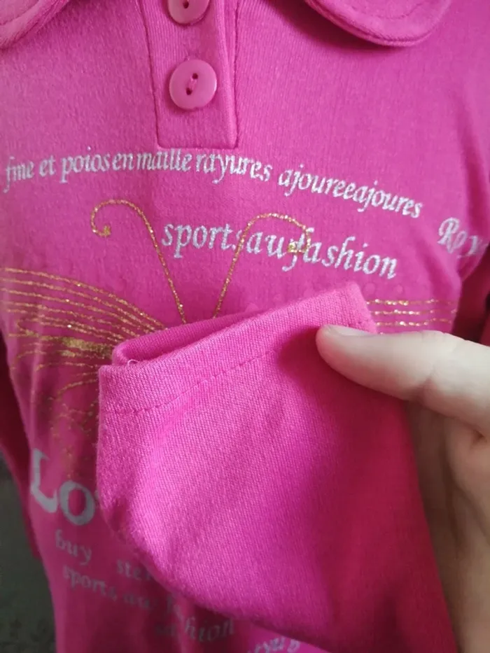 Pull fin rose avec col boutons imprimé papillon et message / tong tong / (8ans) - photo numéro 7