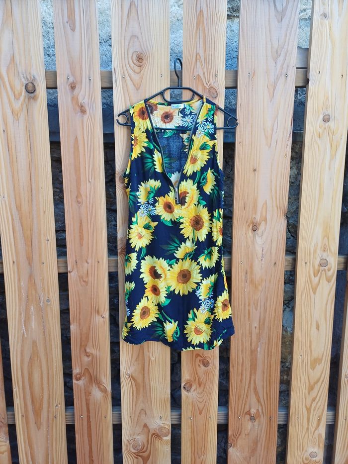 Jolie robe sans manches imprimé tournesol en coton Kaylla - photo numéro 2