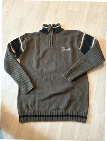 Pull 11/12 ans kaki, fermeture éclair devant au col