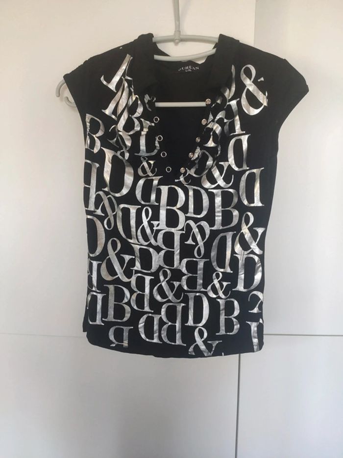 T shirt top noir argenté M