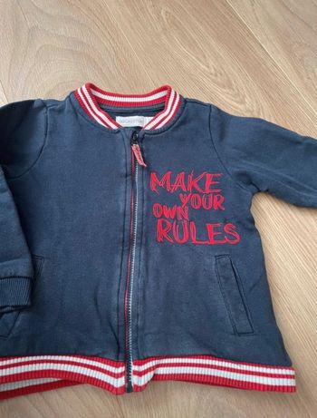 Gilet bleu marine rayures rouge TAO garçon 2 ans