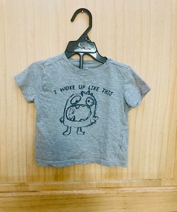 T-shirt manches courtes gris dessin petit monstre 92 cm