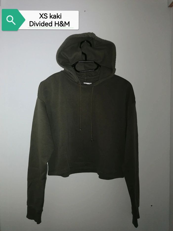 Sweat-shirt court à capuche kaki XS Divided