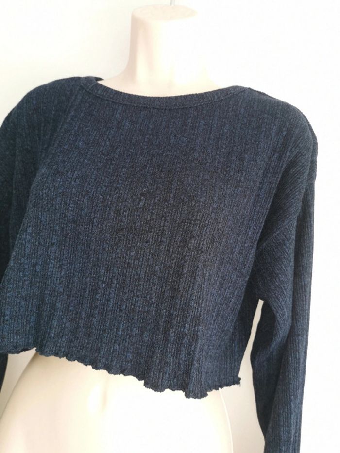 Pull en tricot côtelé crop bleu marine Pull & Bear Taille S - photo numéro 3
