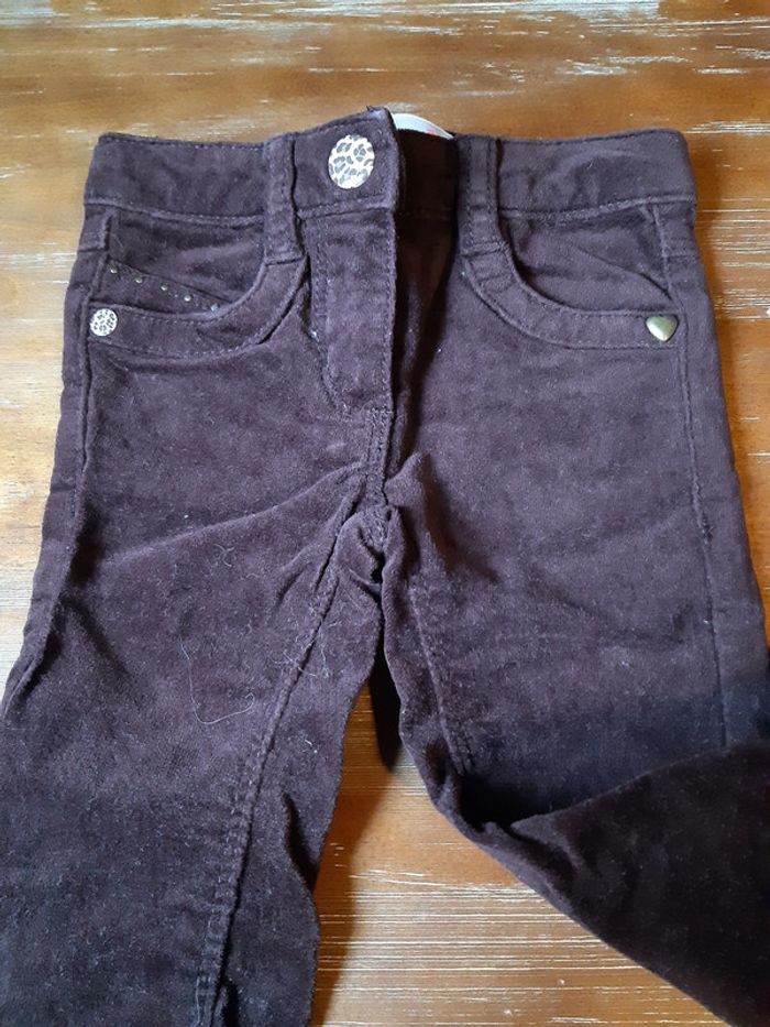 Slim pantalon bébé fille 2 ans Lisa rose skinny velours violet neuf - photo numéro 3