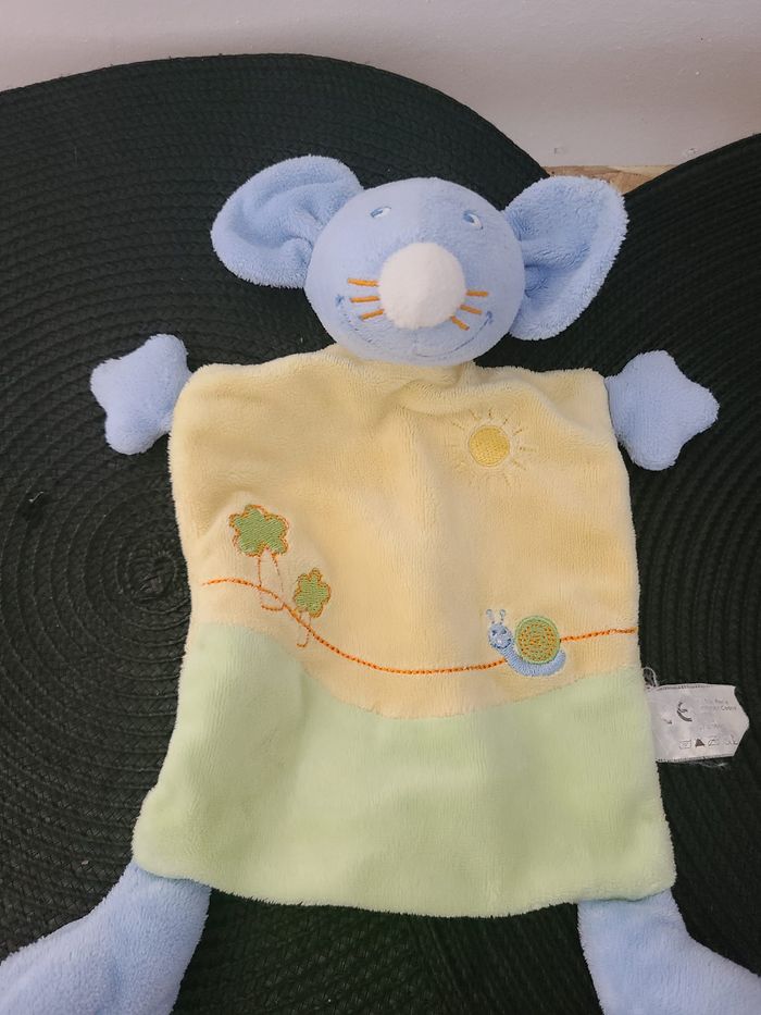 Souris VETIR doudou plat bleu jaune et vert escargot - photo numéro 4