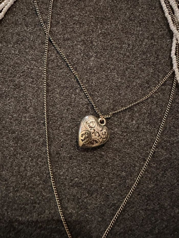 Collier sautoir multi rang argenté et perles blanches - photo numéro 3