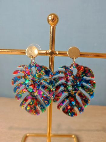 Boucles d'oreilles acrylique feuille multicolore fun love