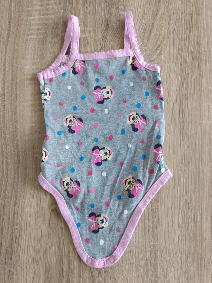Body sans manches à bretelles gris et rose Minnie bébé fille 3 mois Disney baby - photo numéro 2