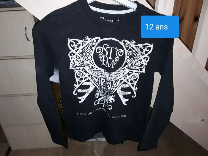 🔵 Tee Shirt noir et blanc motif tribal garçon en 12 ans 🔵