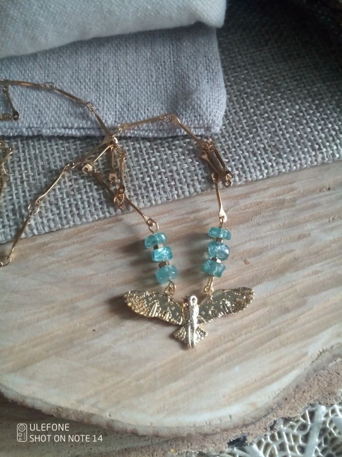 Collier apatite pierres naturelles et chouette - photo numéro 2