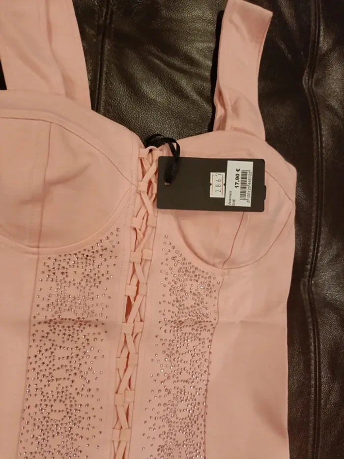 Magnifique haut neuf rose strass s giorgia - photo numéro 3