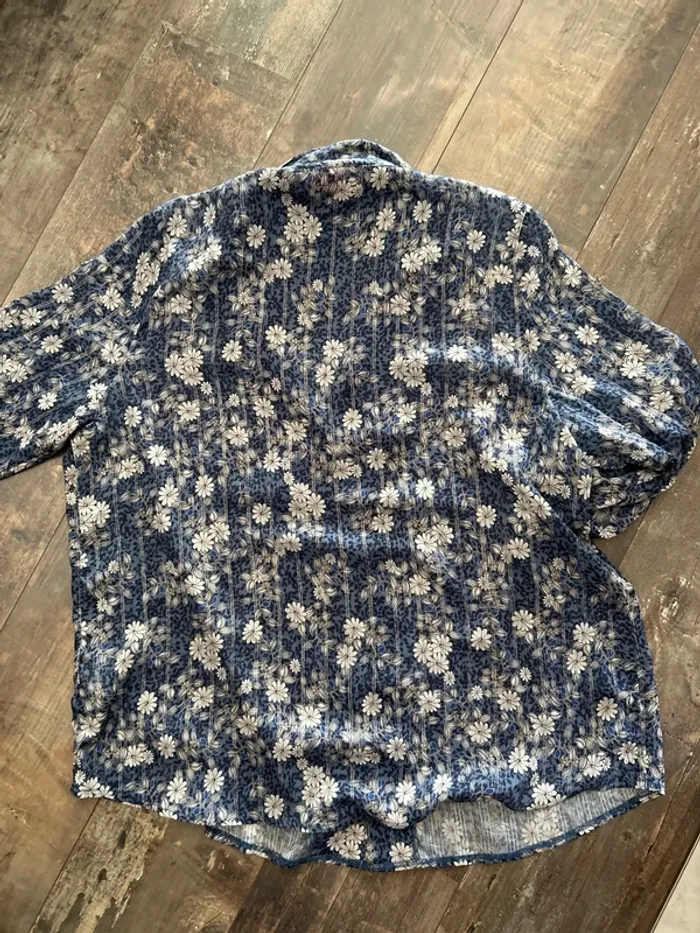 Chemise fleurie manches 3/4 fils argentés - photo numéro 8