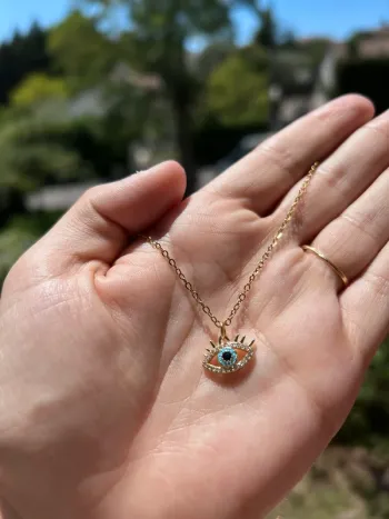 Collier œil protecteur en acier inoxydable plaqué or 18k et zircons