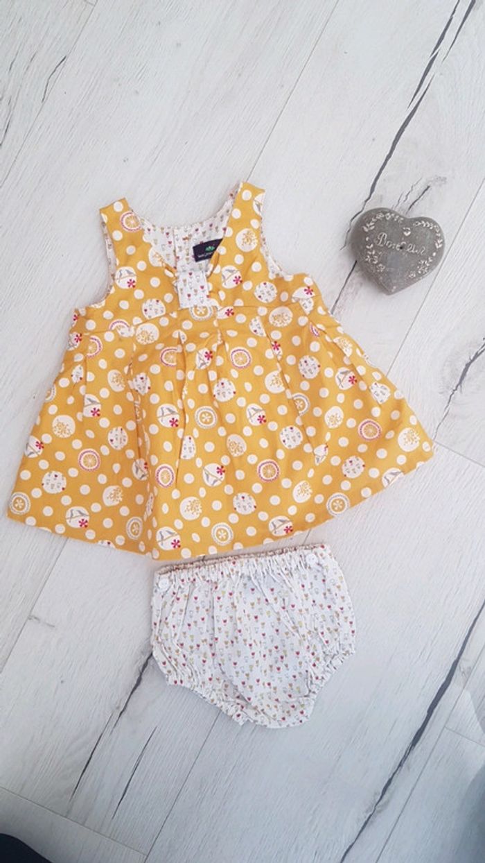 Ensemble robe et bloomer été fille 1mois sergent major neuf
