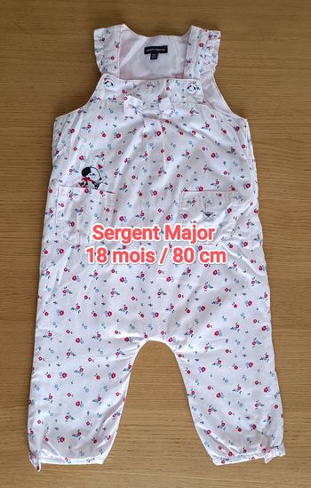 Salopette rose pâle fleurie Sergent Major fermeture pression 2 poches avant fille 18 mois 80 cm
