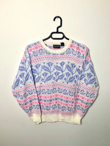 Pull d’hiver motif floral rose violet vintage 90’s CoCo loco