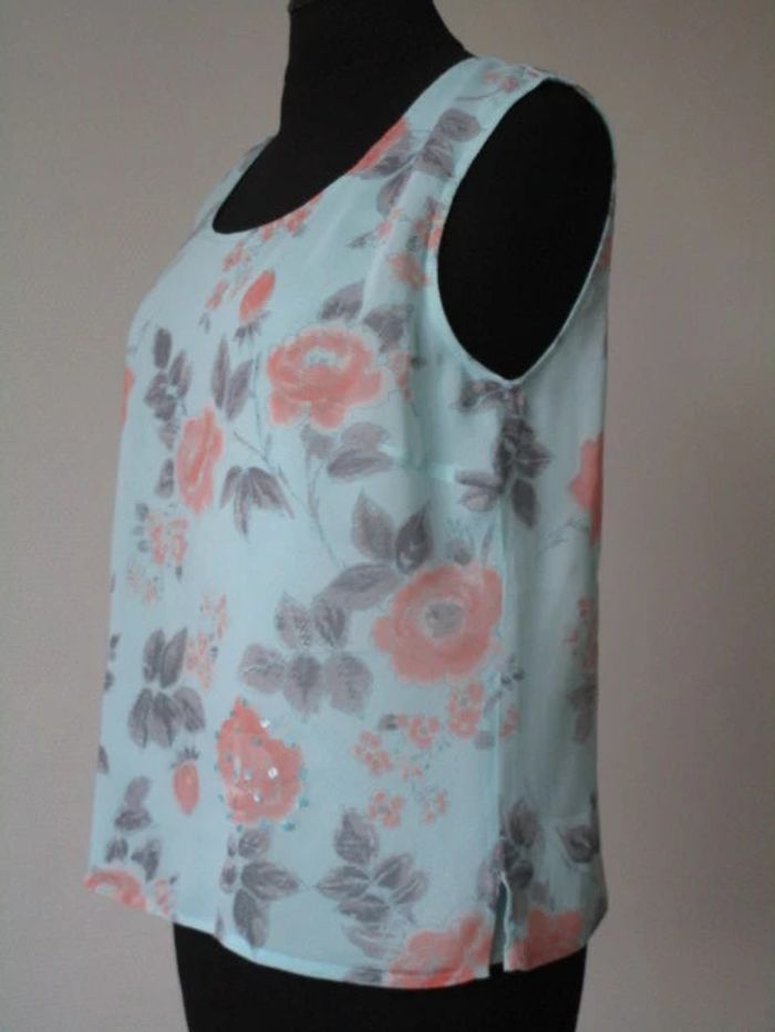 Blouse turquoise fleurs corail Jac Jac 38 NEUVE - photo numéro 4