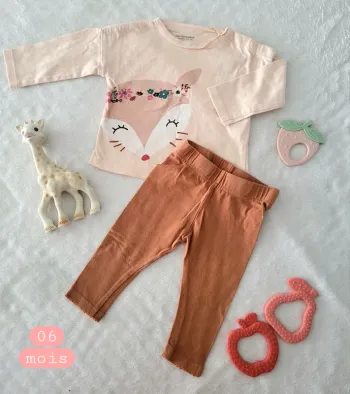 Ensemble t-shirt biche legging marron 06mois