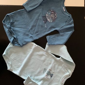 Lot de 2 bodies manches longues 6 mois Éléphant bleu
