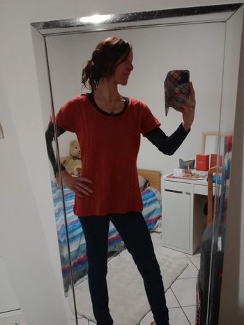 Pull manches courtes femme M mailles rouges c74