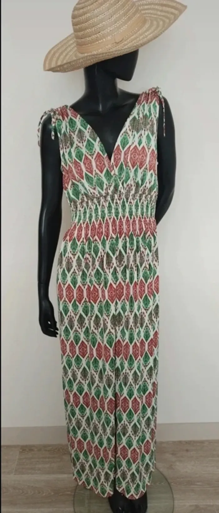 Robe longue à motifs verte et marron Elena Z TU - Robe magique